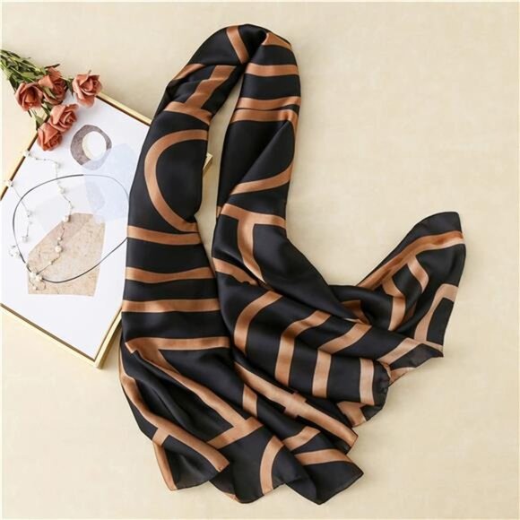 Satin Scarf Fashion Lightweight Black Brown
